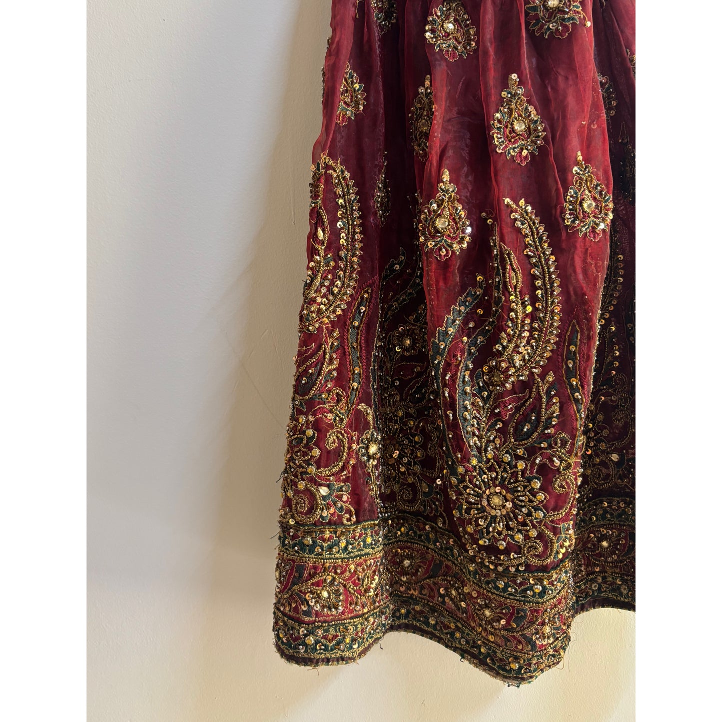 Maharani intricate gold and green threadwork bead dress