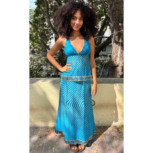 Blue bandhani lehriya set