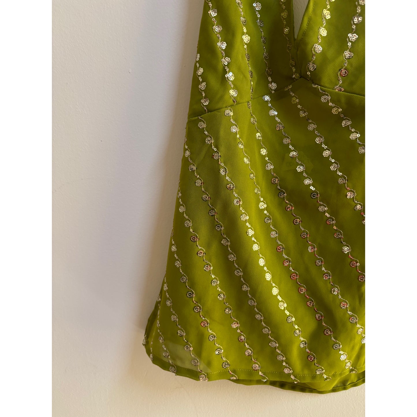 Olive sequin halter neck top