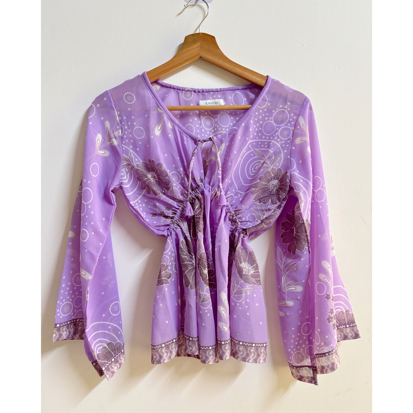 Lavender Retro Floral Peasant Top