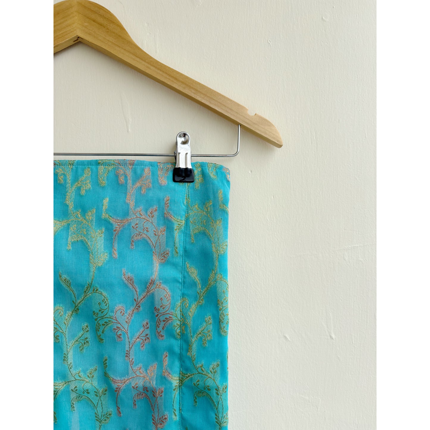 Turquoise Brocade Strapless Top