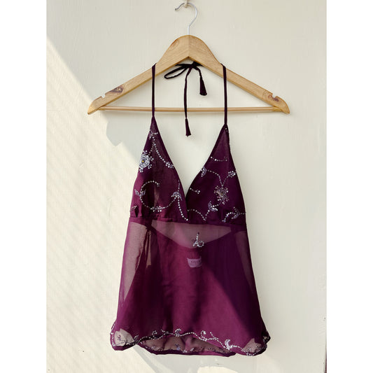 Purple sequins bust halter neck