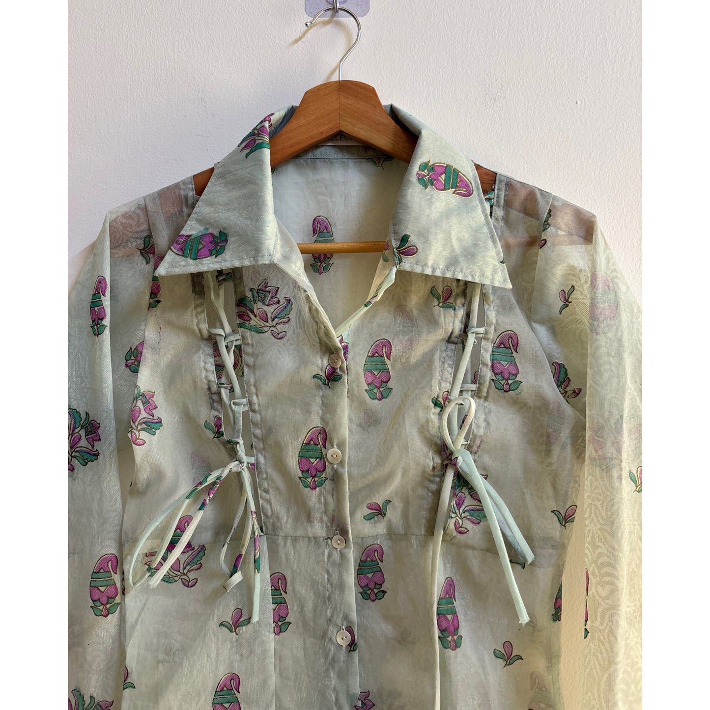 Pistachio paisley shirt with mirror work
