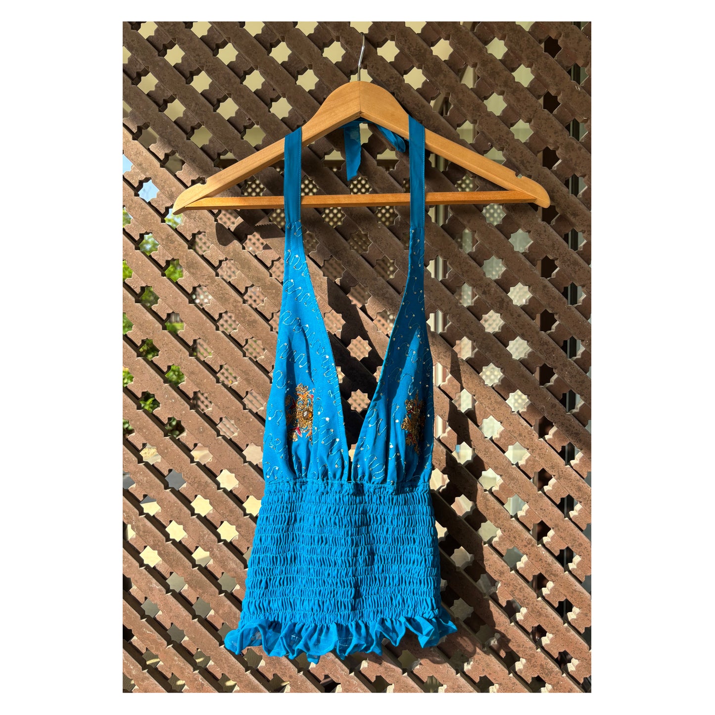 Cobalt blue Floral Embellished Halter Top