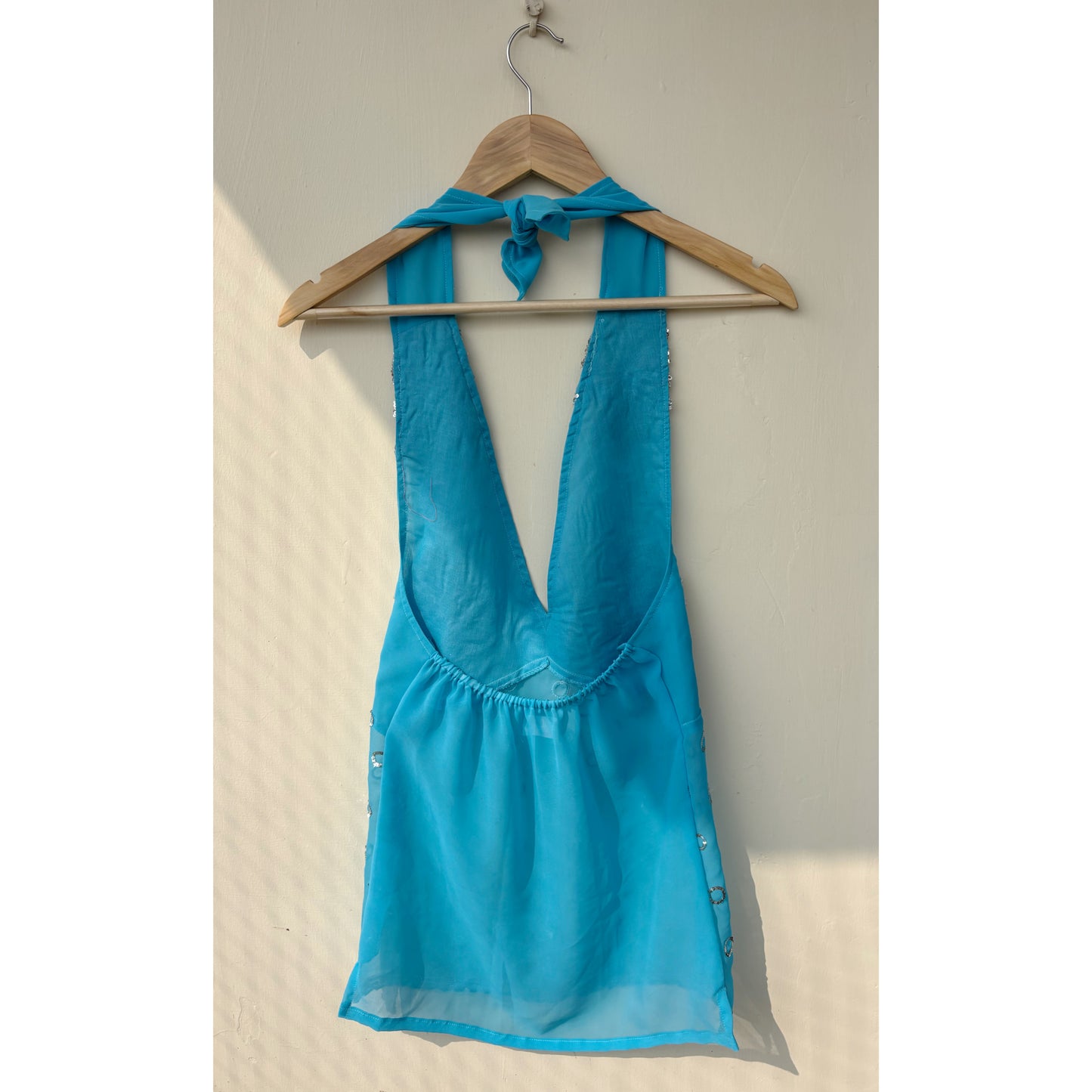 Blue starry celestial halter neck top