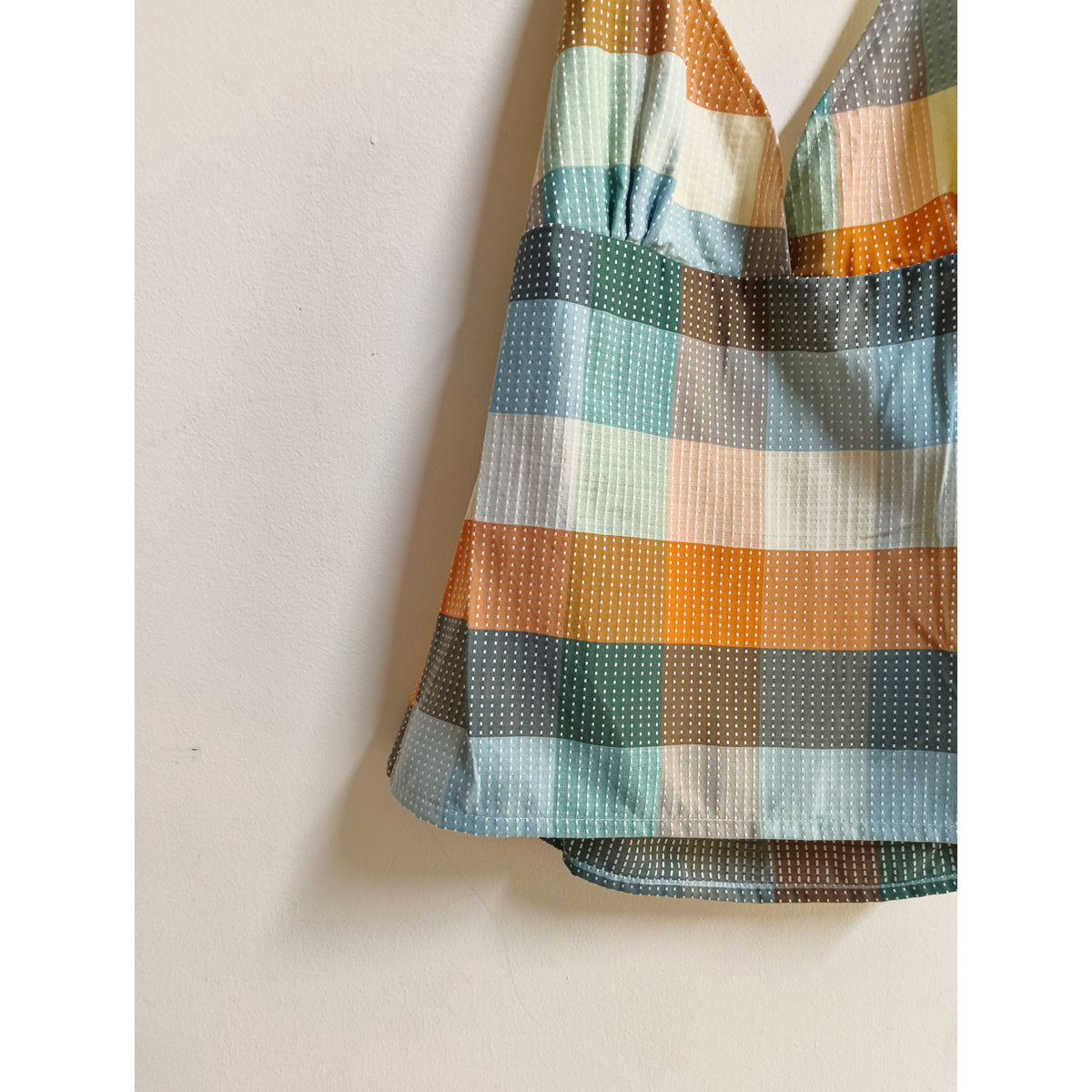 Multicolour stripe checkered top
