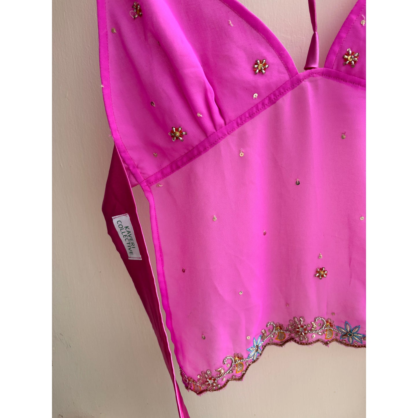 Pink y2k handwork motif top