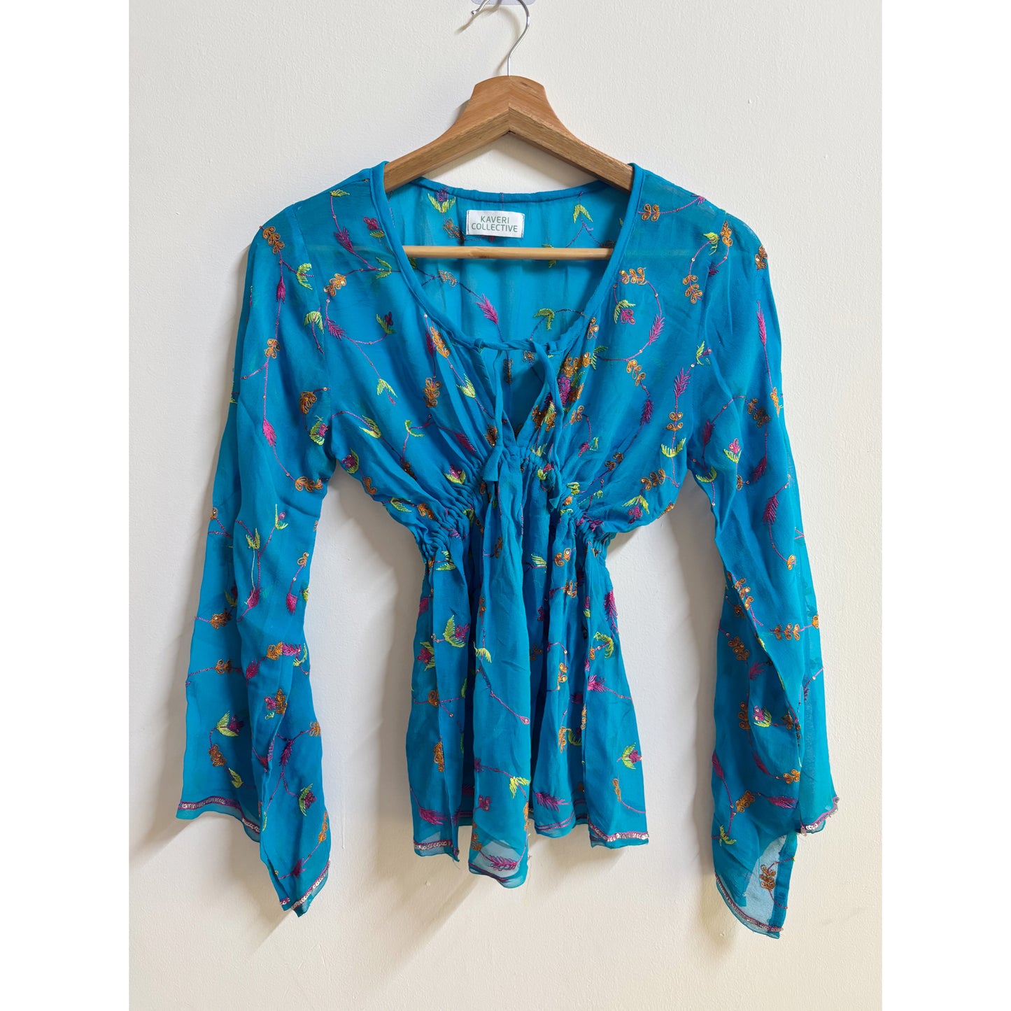 Vibrant Turquoise Embroidered Boho Blouse