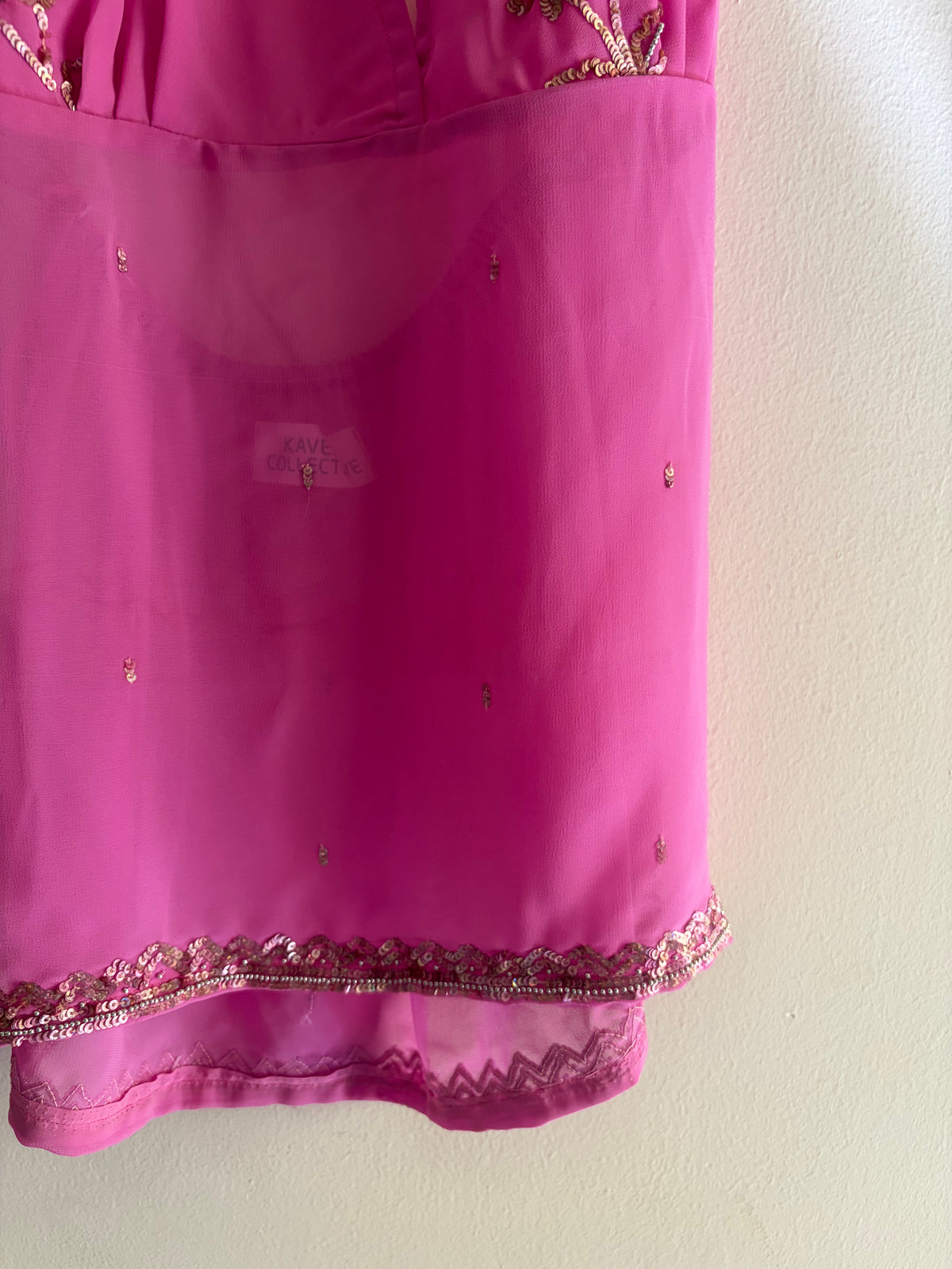 Pink with gold handwork halter neck top