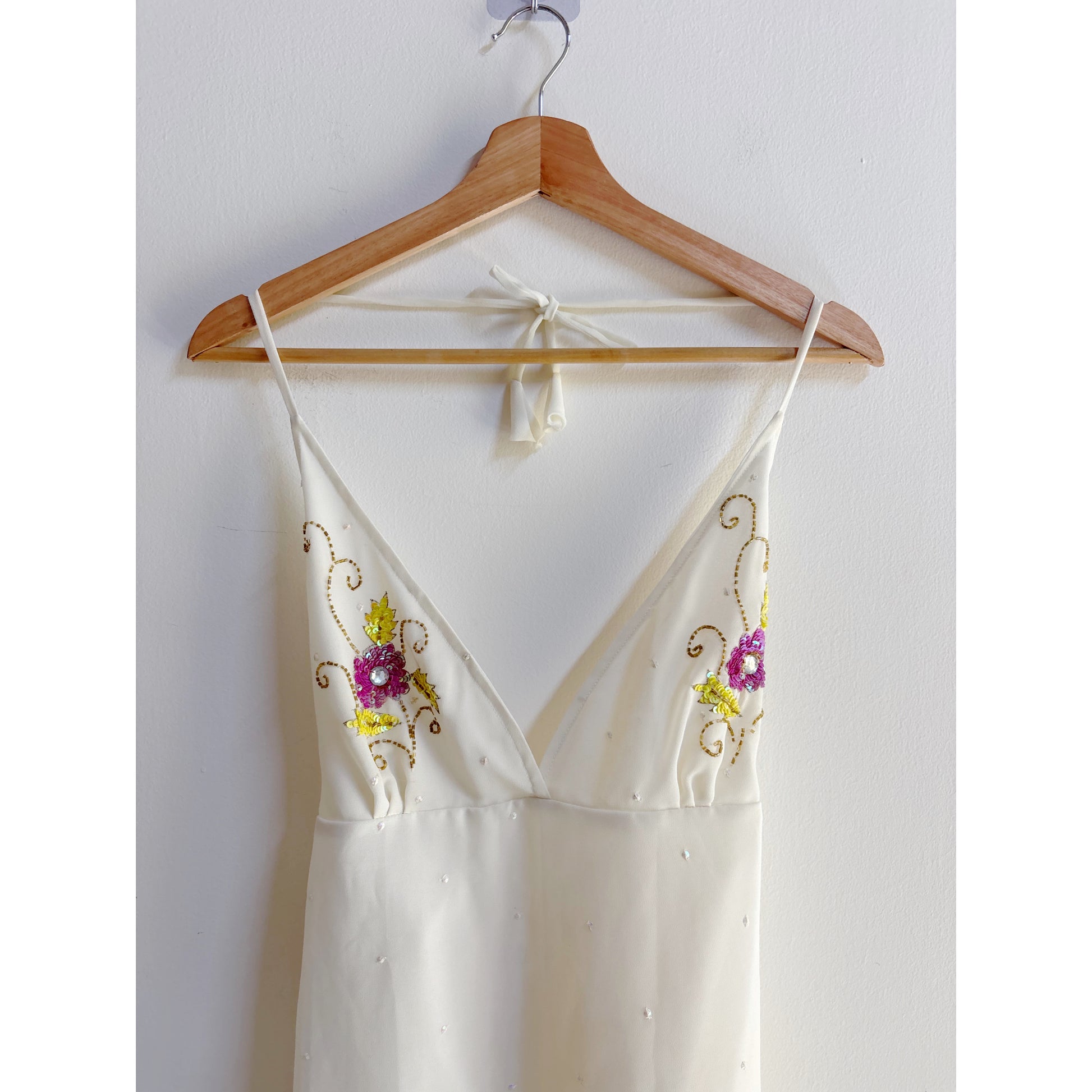 White vintage sequins work halter neck dress – Kaveri Collective