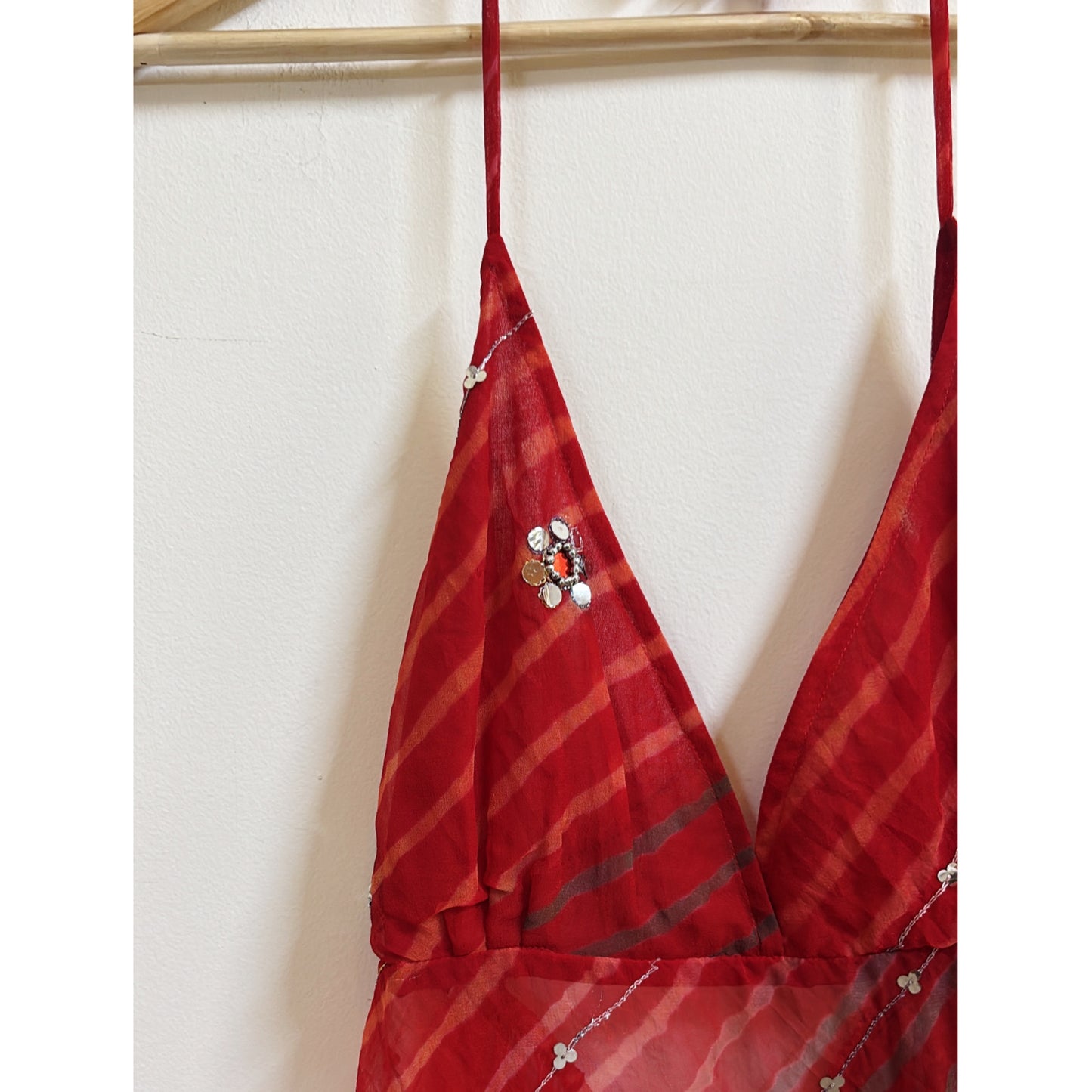 Leheriya mirror work halter neck top