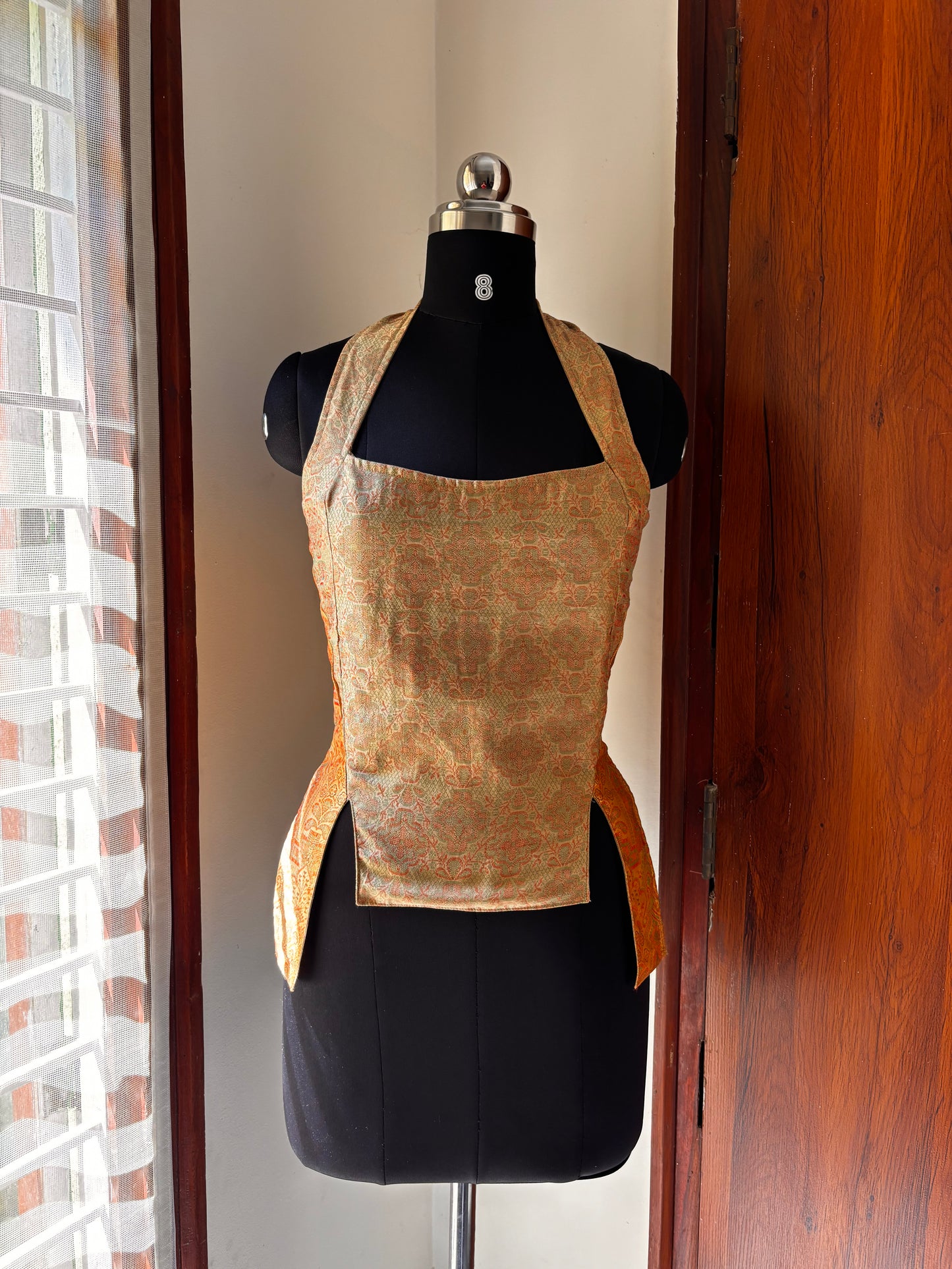 Golden and beige floral weave corset