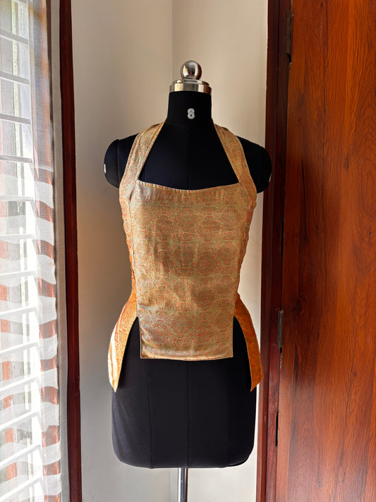Golden and beige floral weave corset
