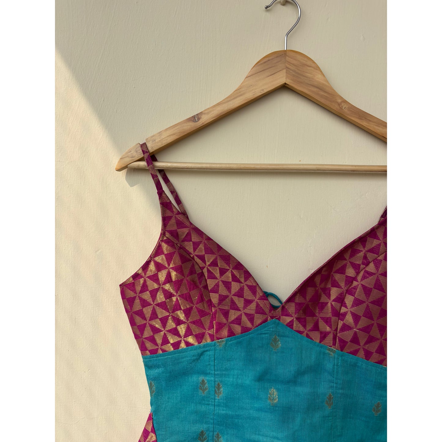 Purple turquoise brocade corset