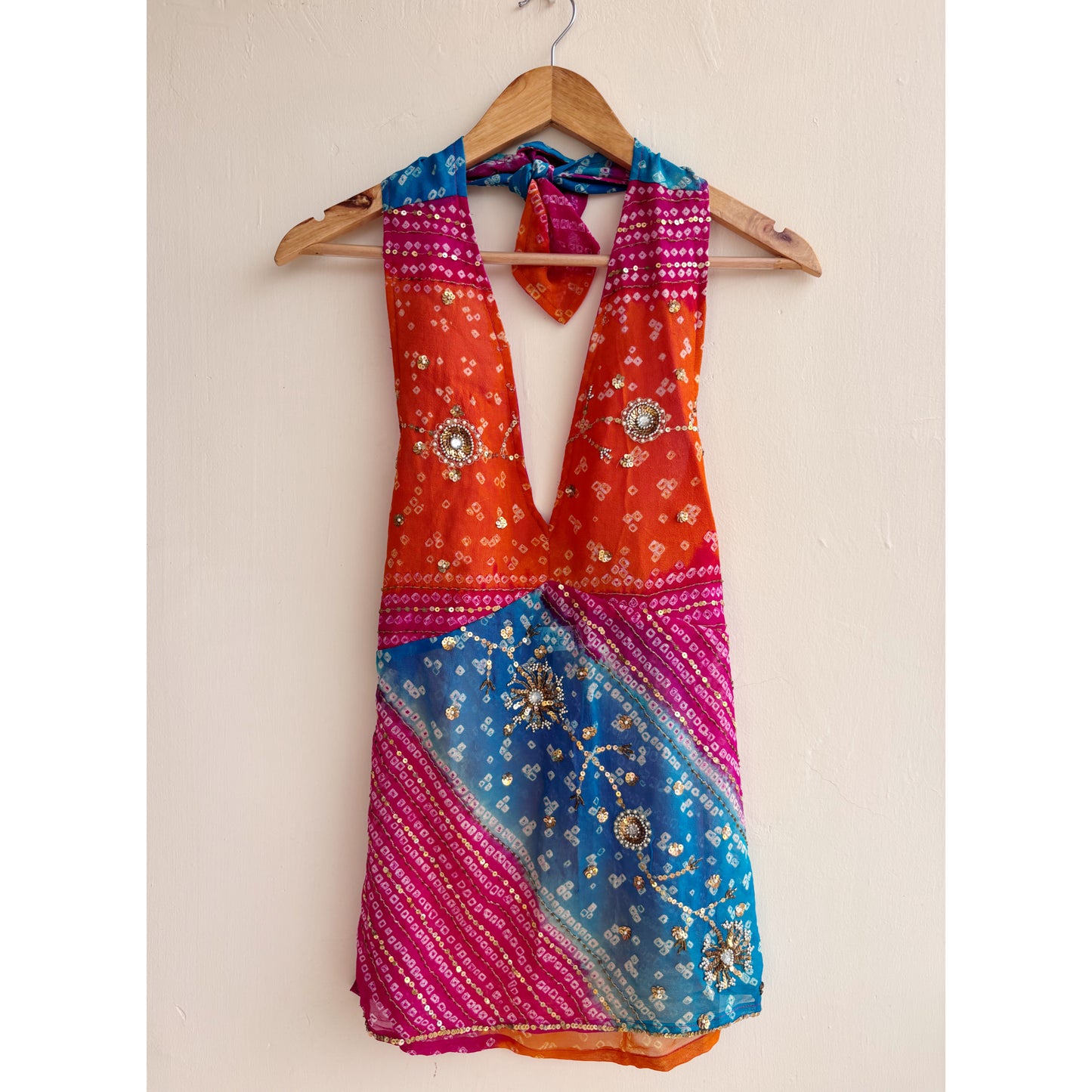 Bandhani handwork halter neck top