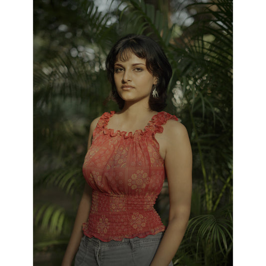 Terracotta Red Smocked Top