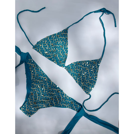 Blue sequin bikini