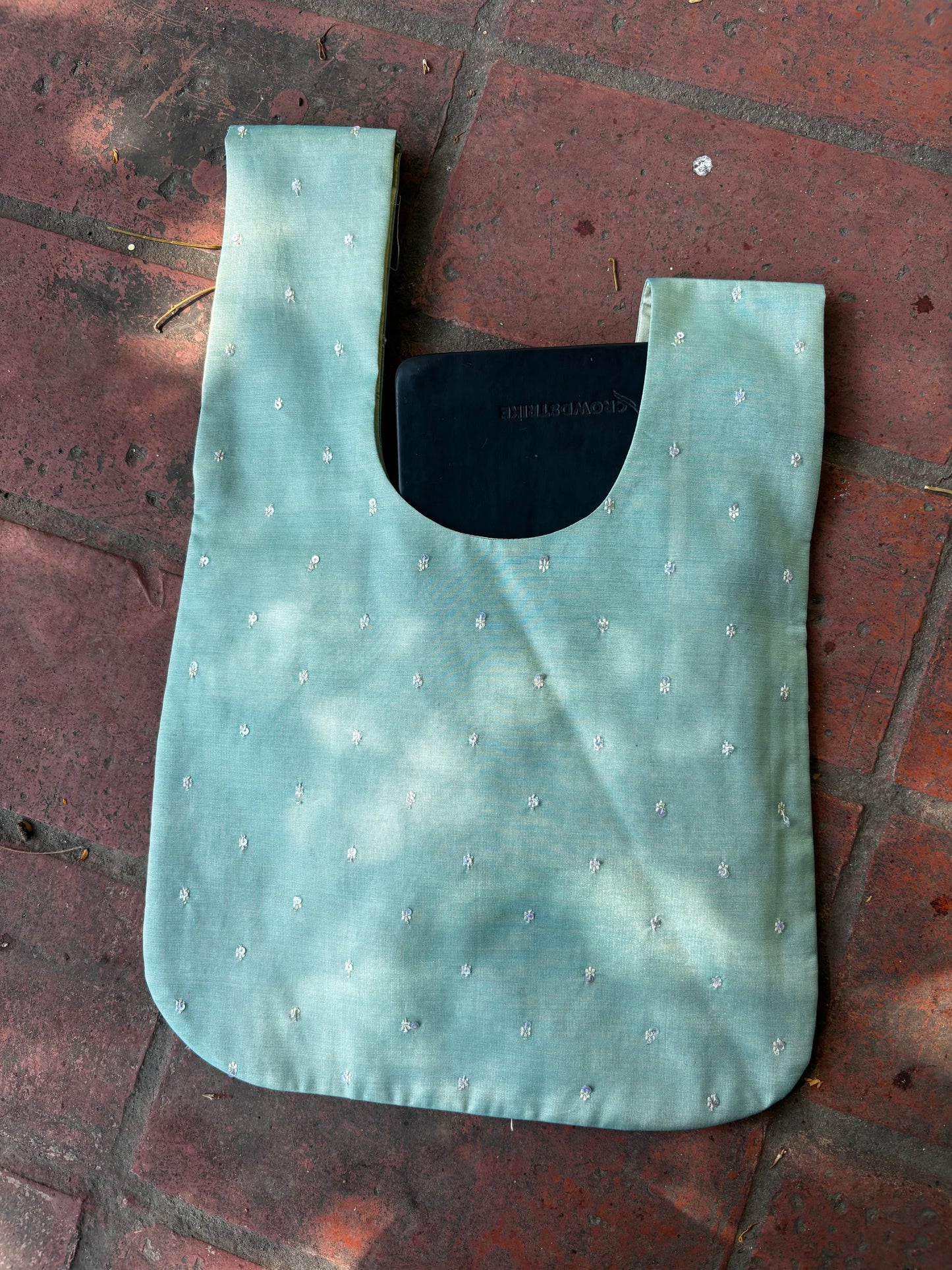 Green silver weave potli bag