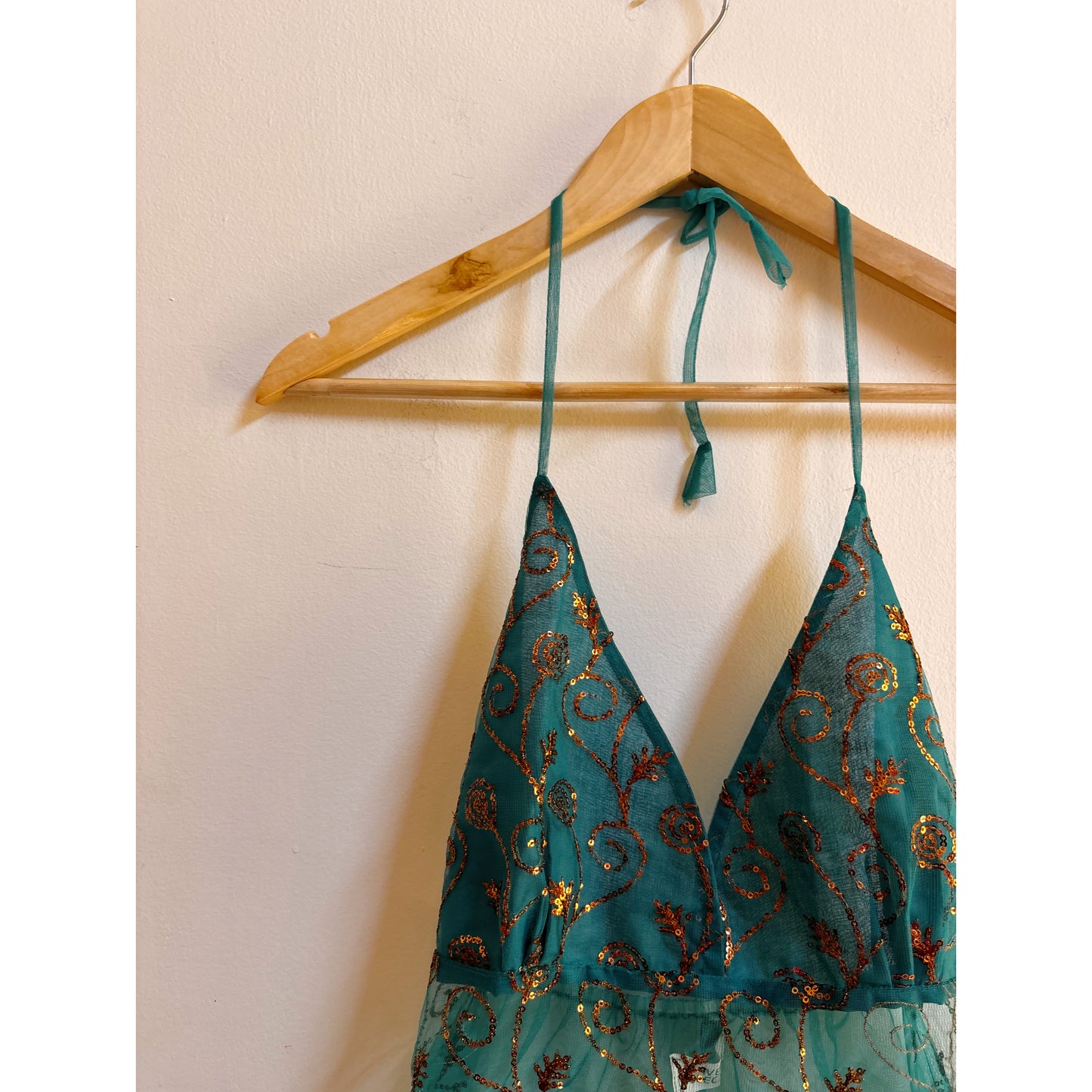 Sea green celestial halter neck top