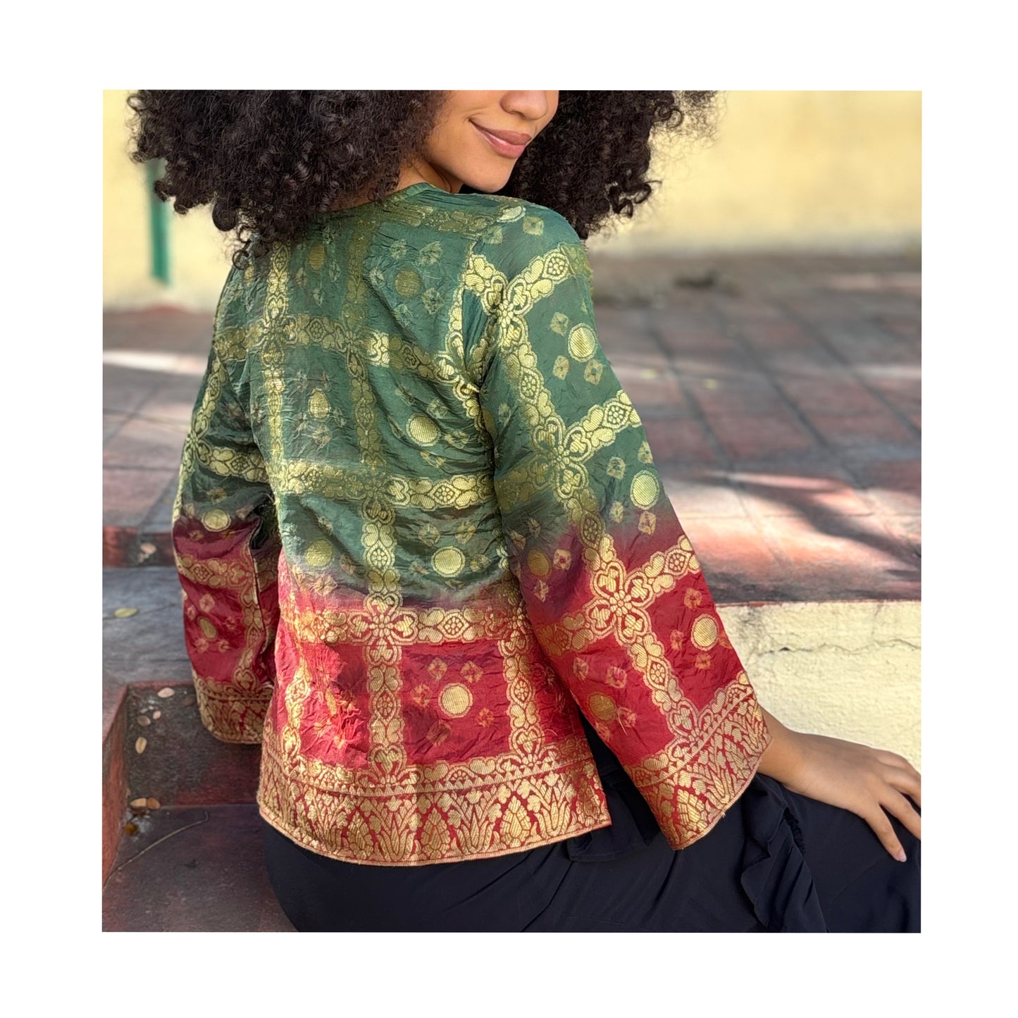 Bandhani green red kurta