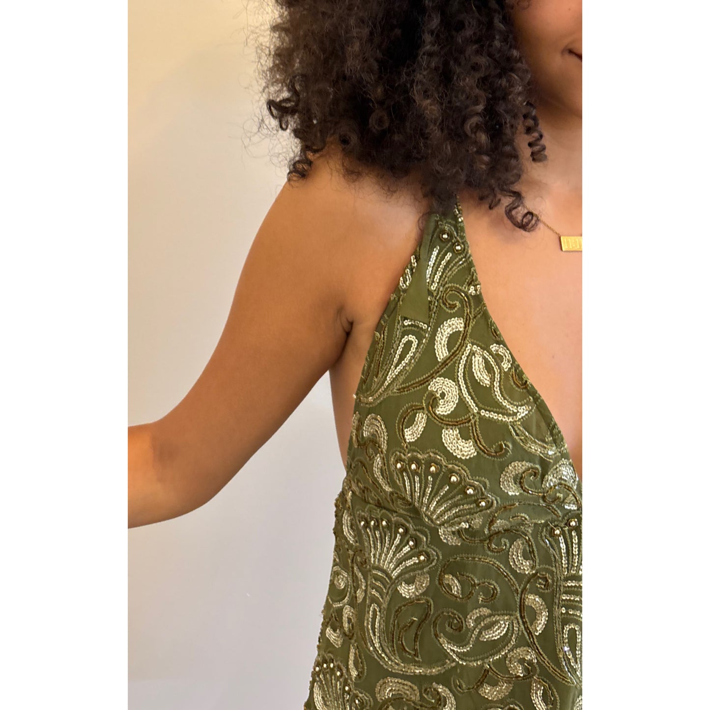 Green sequin paisley dress
