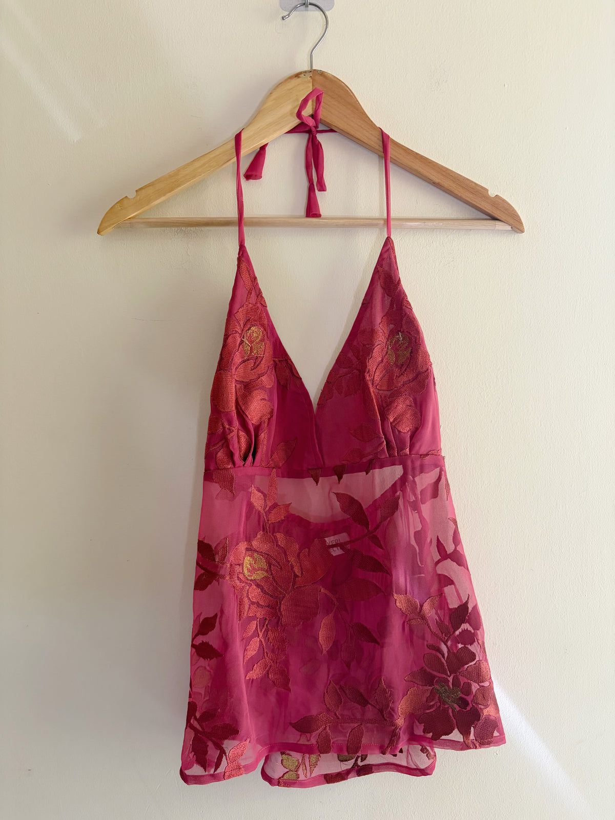 Deep pink with self embroidery halter neck top
