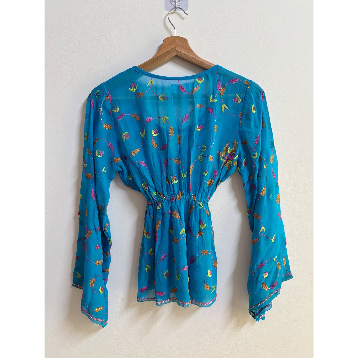 Vibrant Turquoise Embroidered Boho Blouse