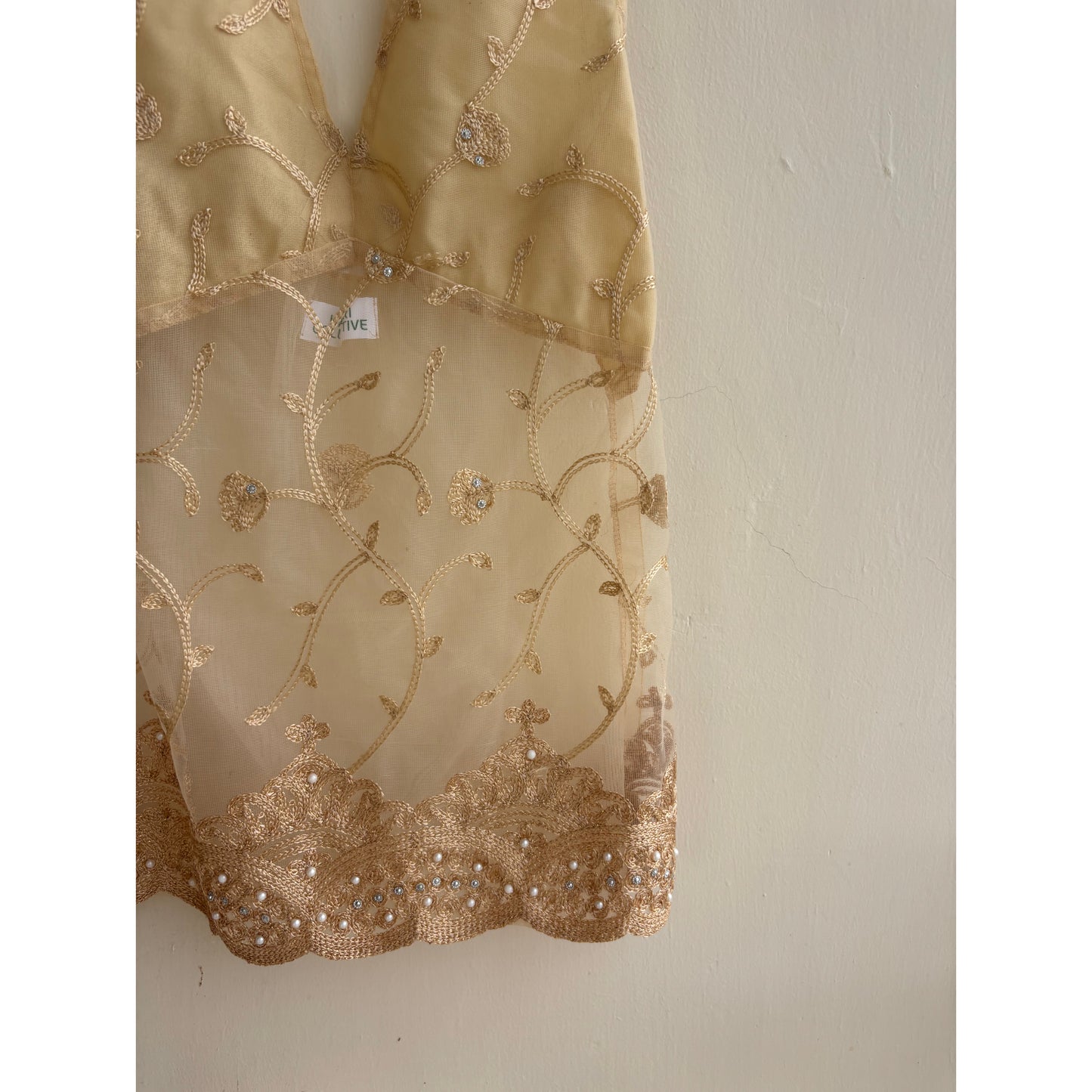 Beige mughal embroidered halter neck top