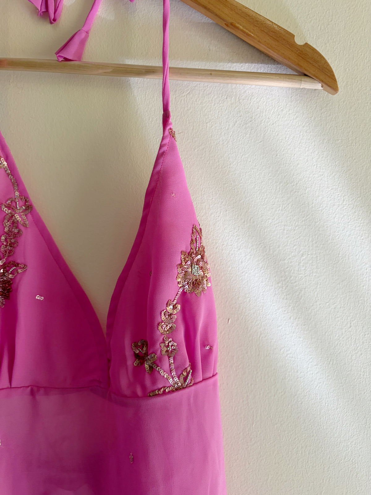 Pink with gold handwork halter neck top