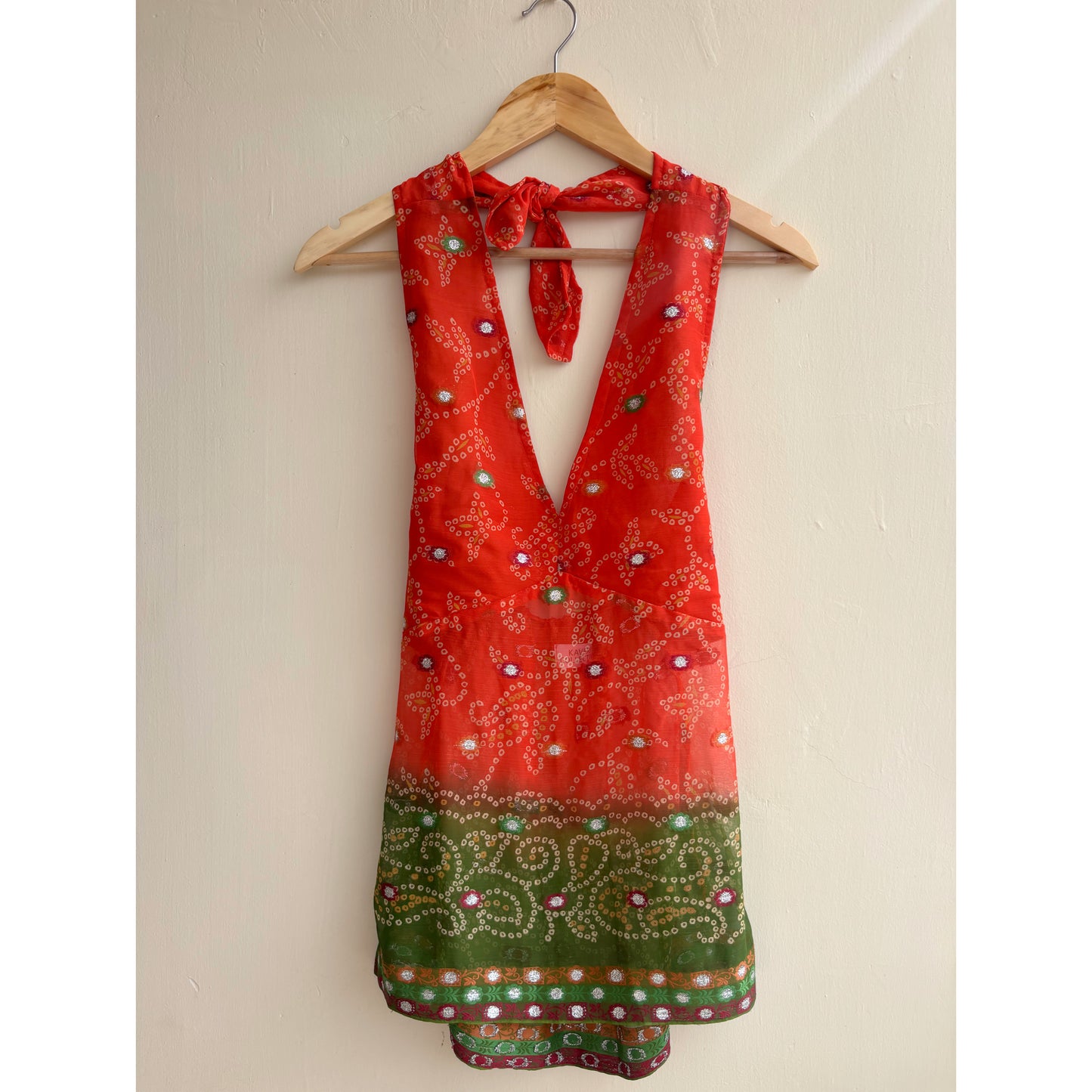 Orange green bandhani halter neck top