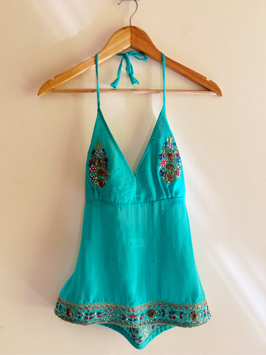 Rama hand embroidery halter neck top