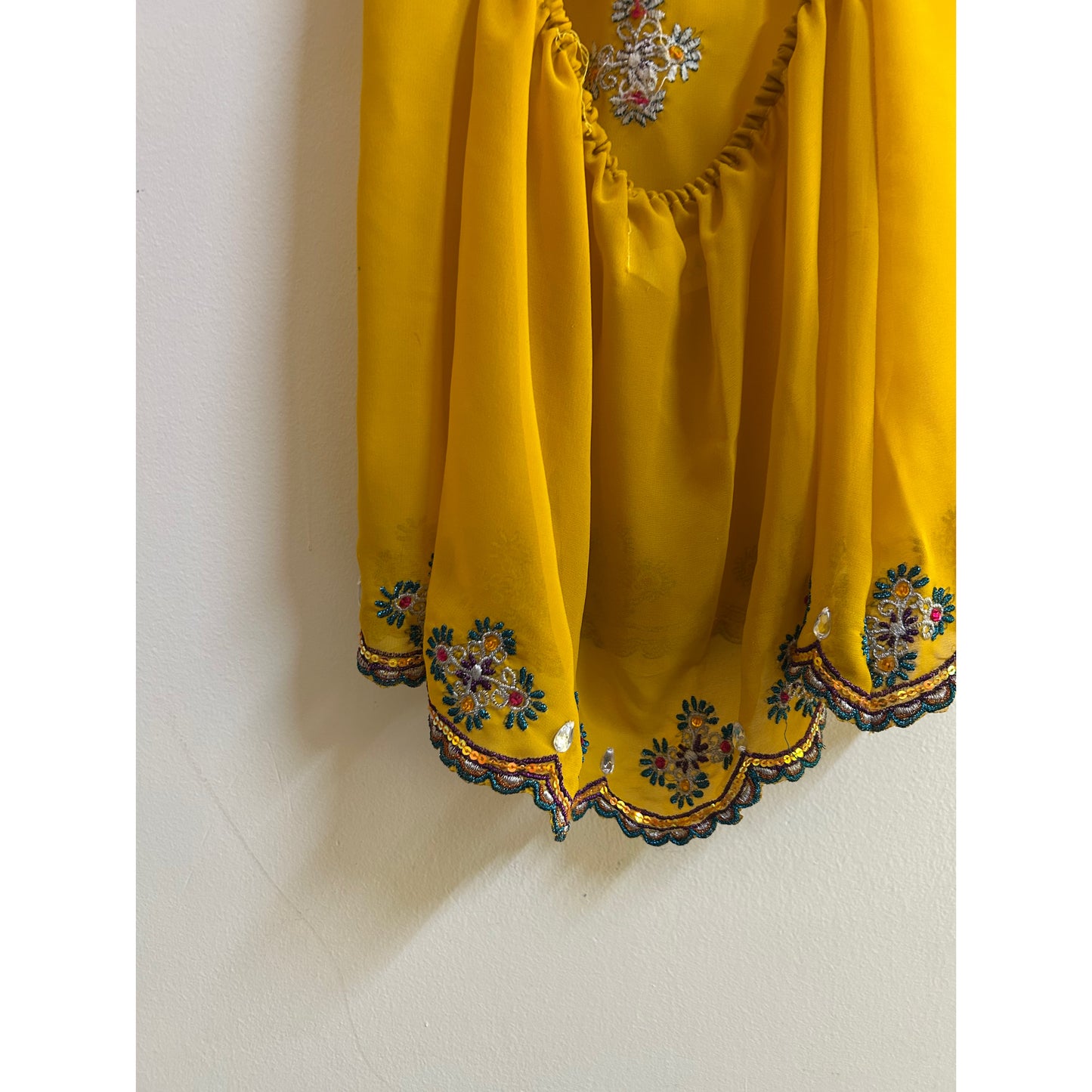 Yellow handwork bead halter neck top