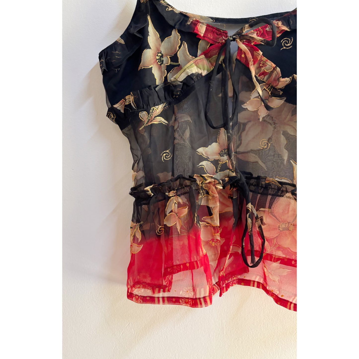 Black and red gold floral top