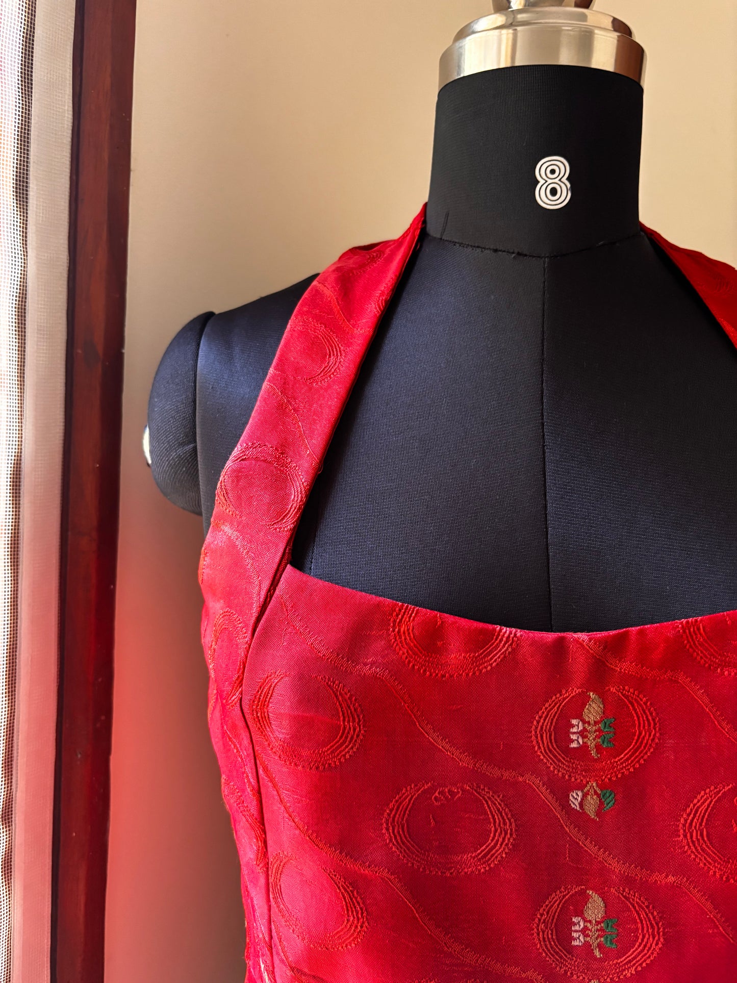 Crimson red embroidered corset