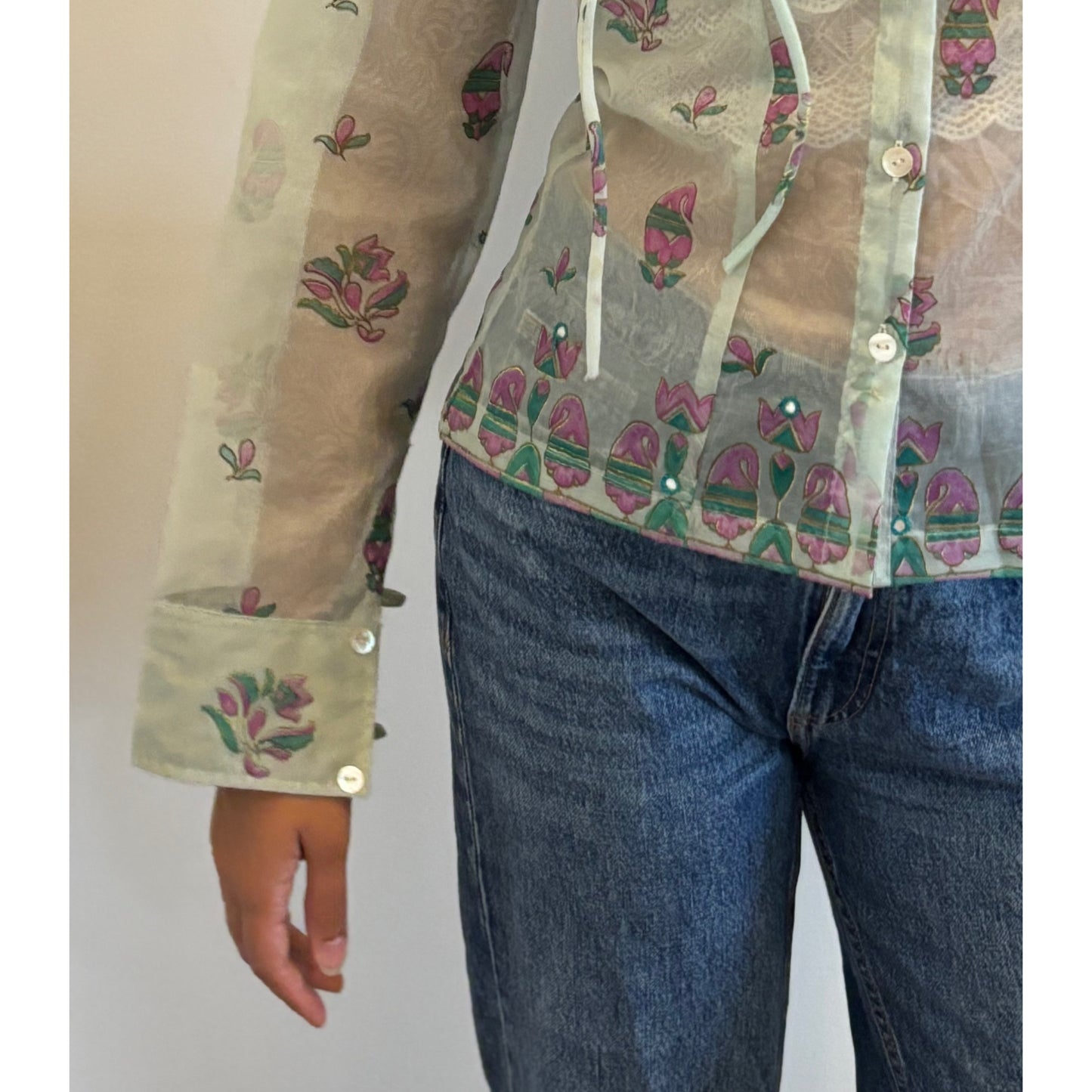 Pistachio paisley shirt with mirror work