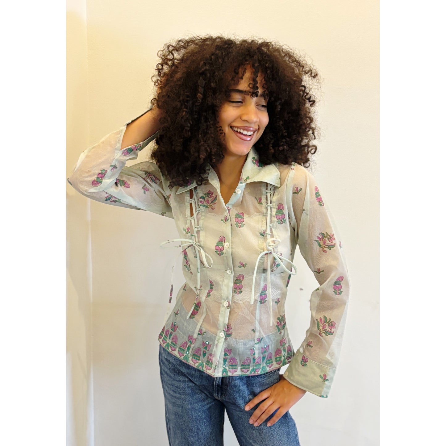 Pistachio paisley shirt with mirror work