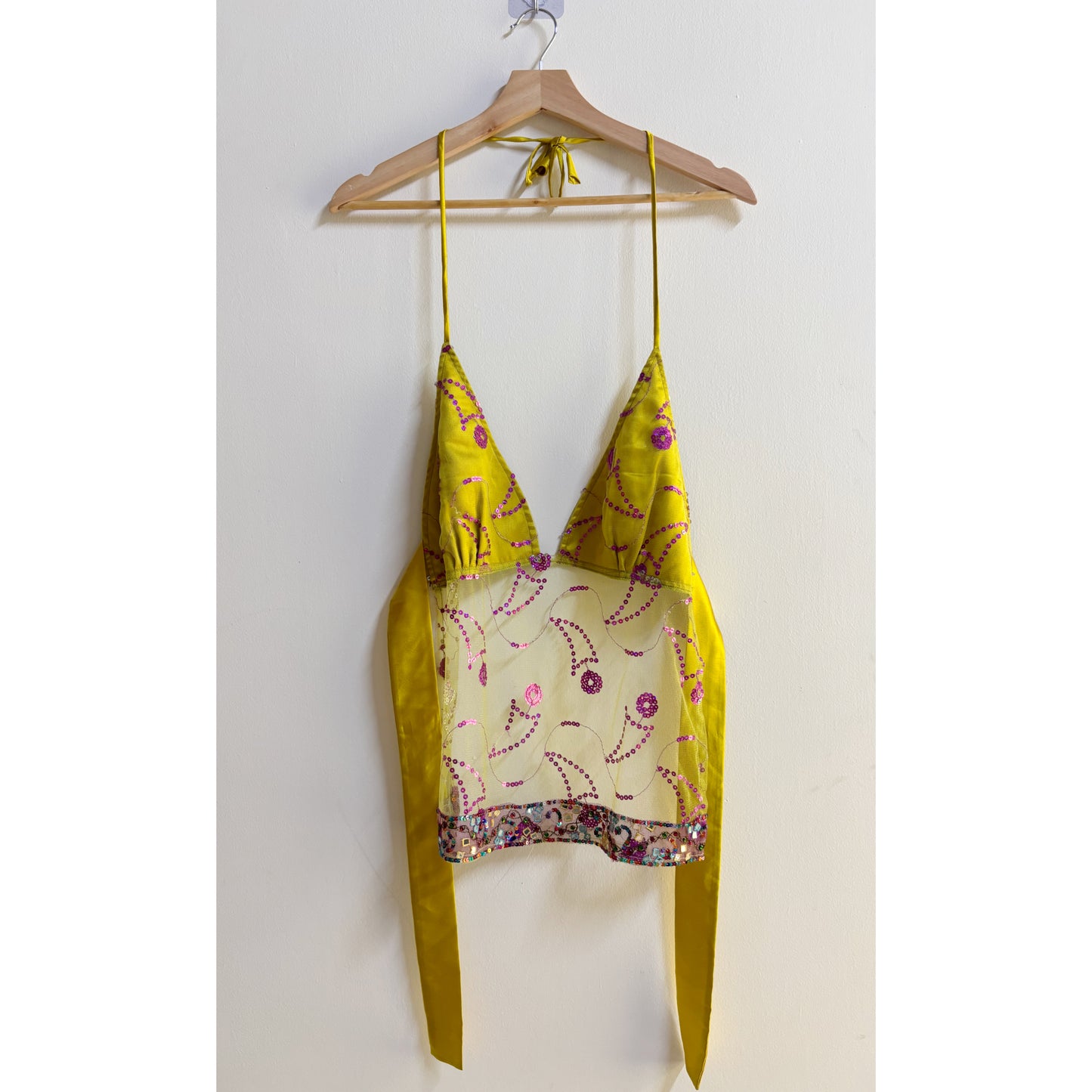 Yellow with pink sequins top