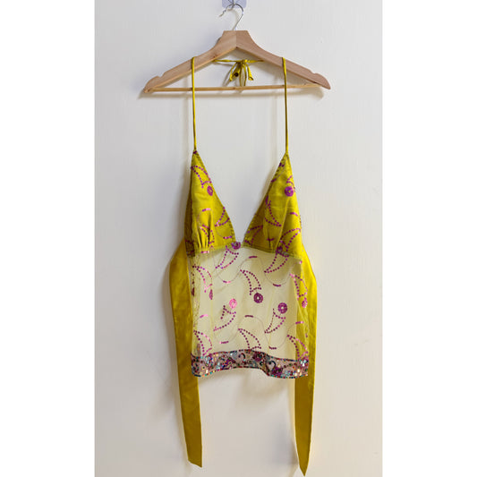 Yellow with pink sequins top