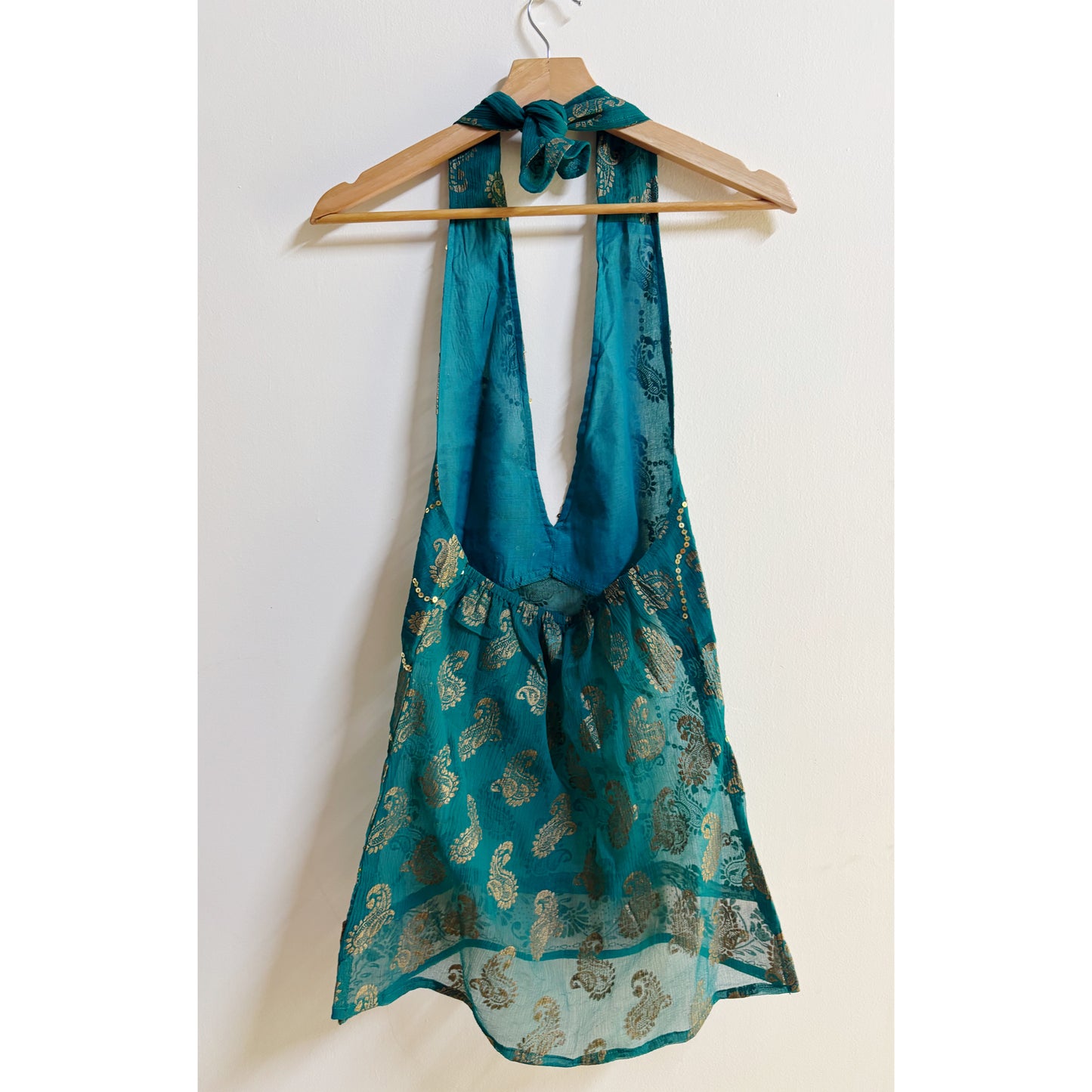 Emerald paisley sequins halter neck top