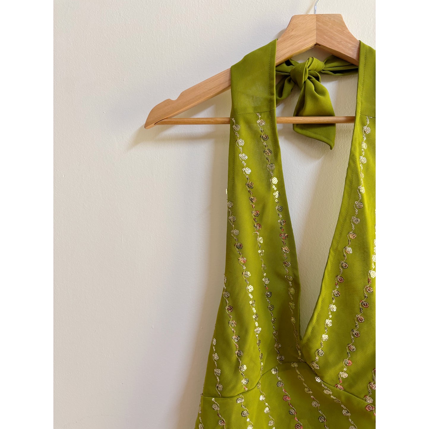 Olive sequin halter neck top