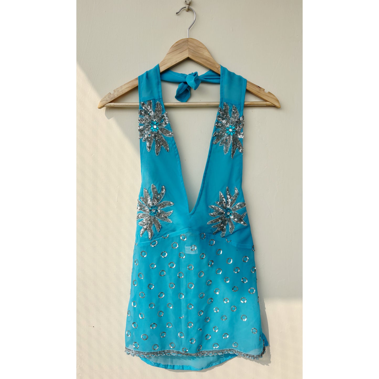 Blue starry celestial halter neck top