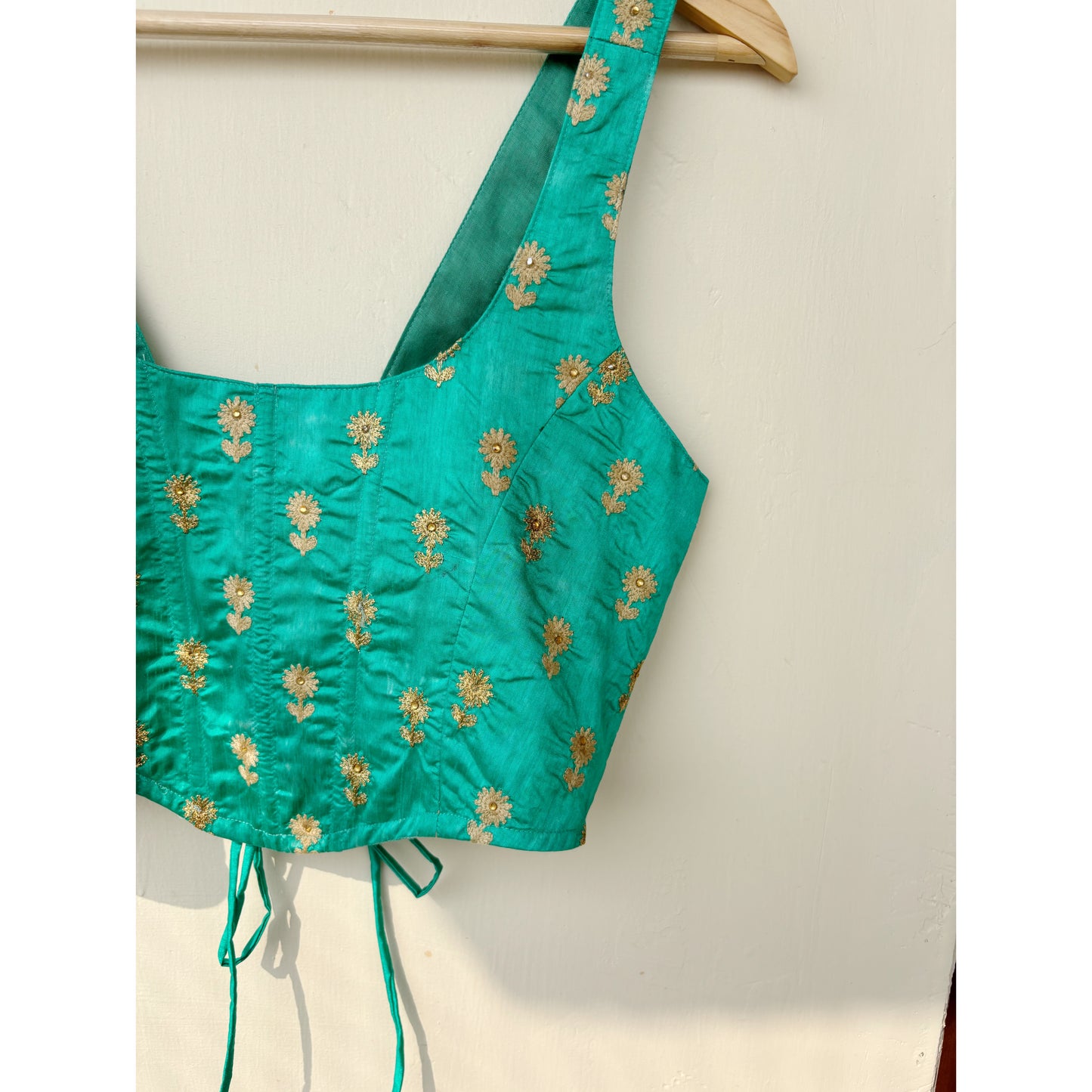 Emerald with gold floral corset