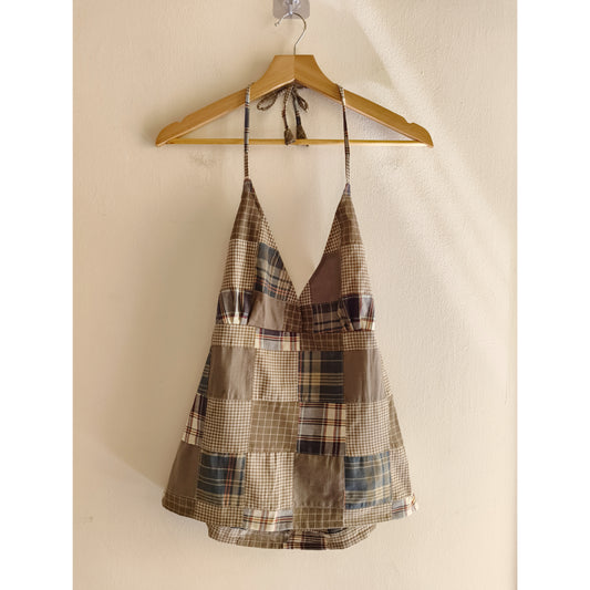 Patch work  checkered halter neck top