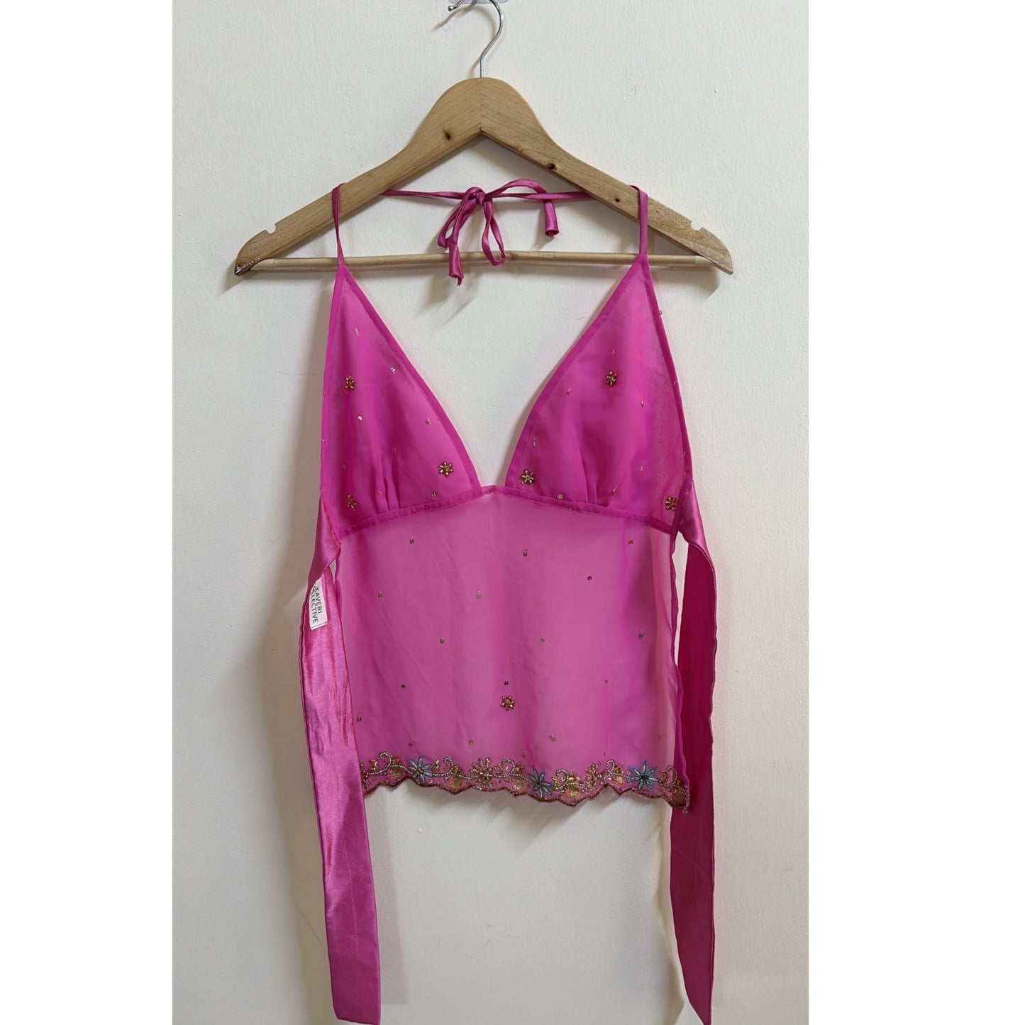 Pink y2k handwork motif top