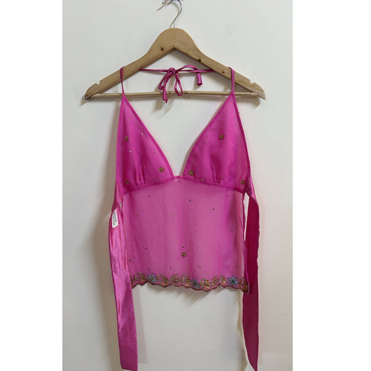 Pink y2k handwork motif top
