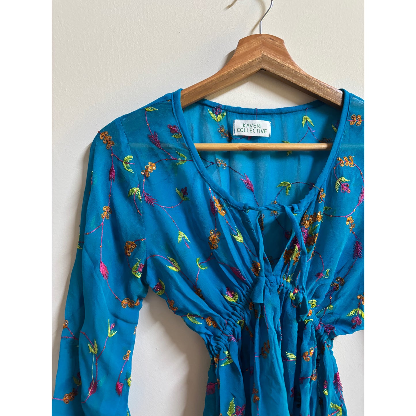 Vibrant Turquoise Embroidered Boho Blouse