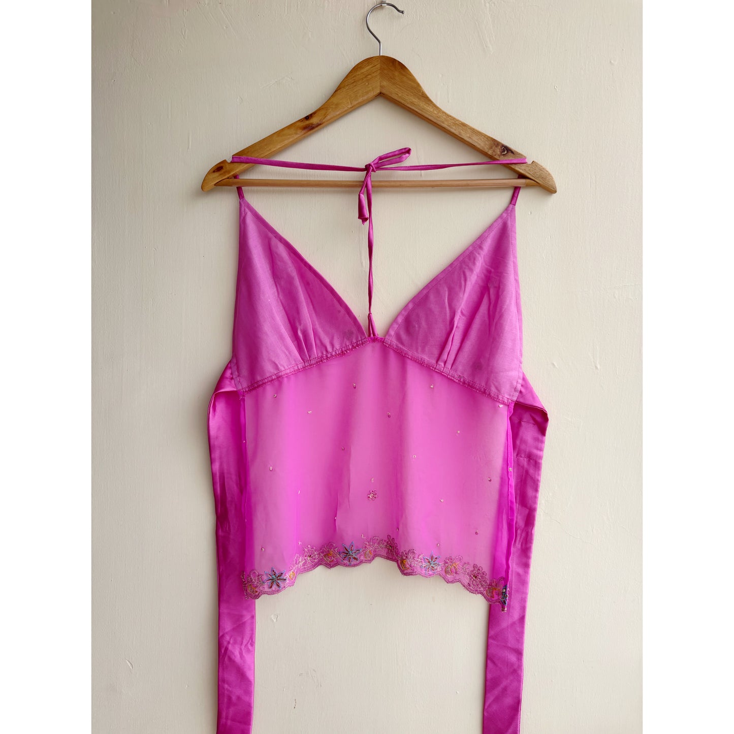 Pink y2k handwork motif top
