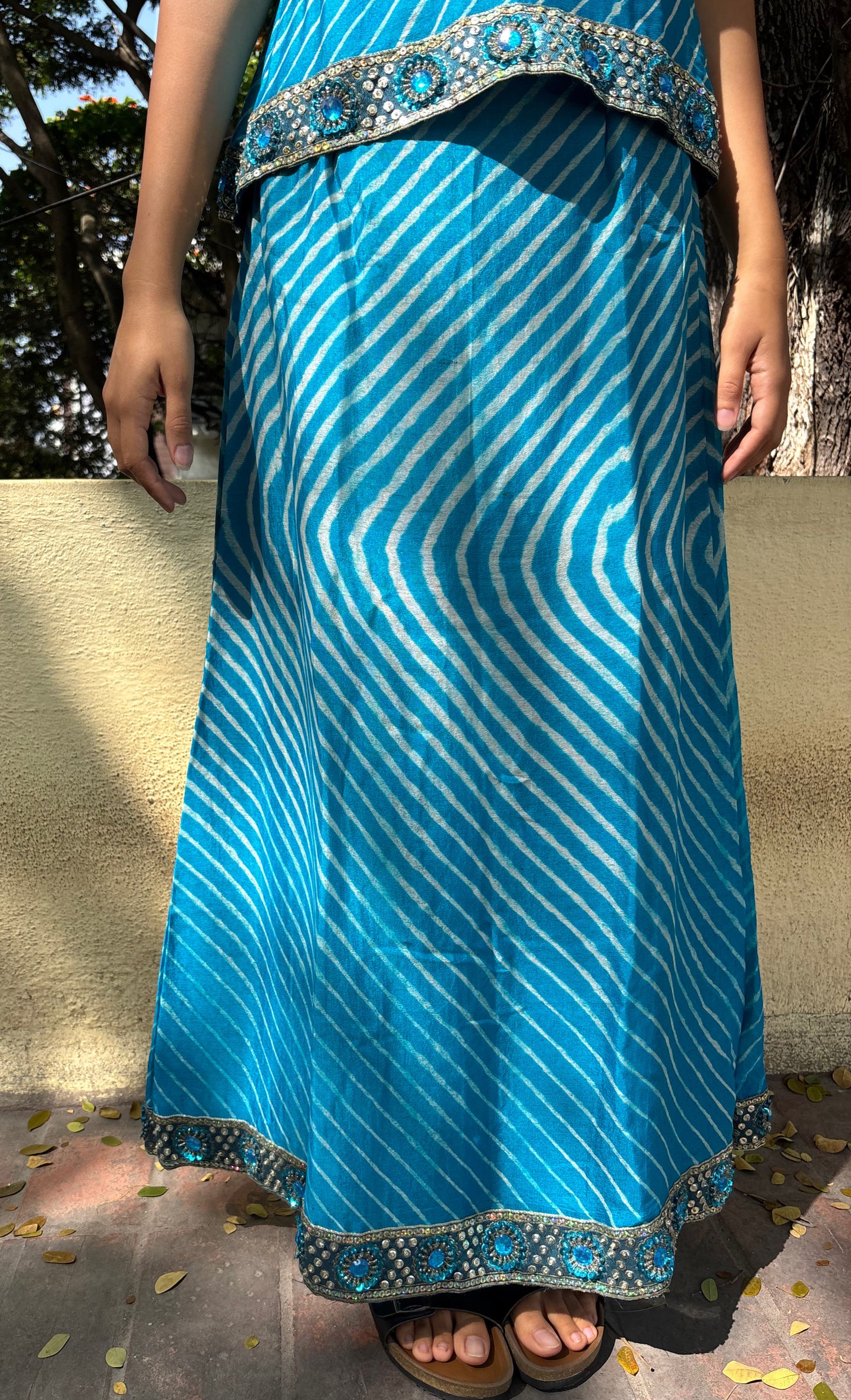 Blue bandhani lehriya set