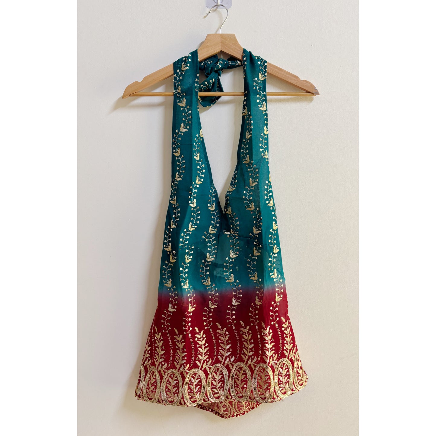 Teal red celestial halter neck top