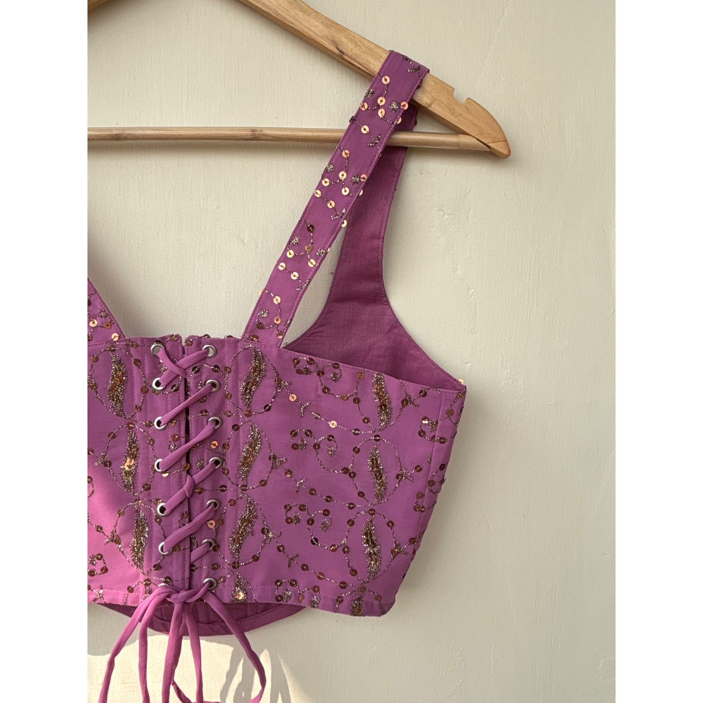 French lilac sequin corset